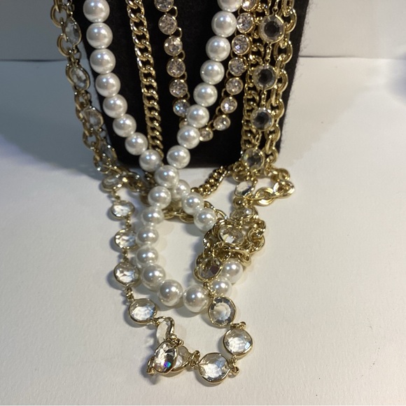 Vintage OPC Multi Strand Necklace Detachable Strands Rhinestone Faux Pearl - Picture 2 of 9